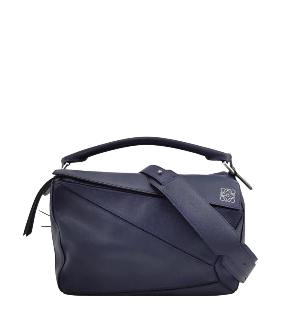 LOEWE Темно-синяя кожаная сумка с короткими ручками, фото 1