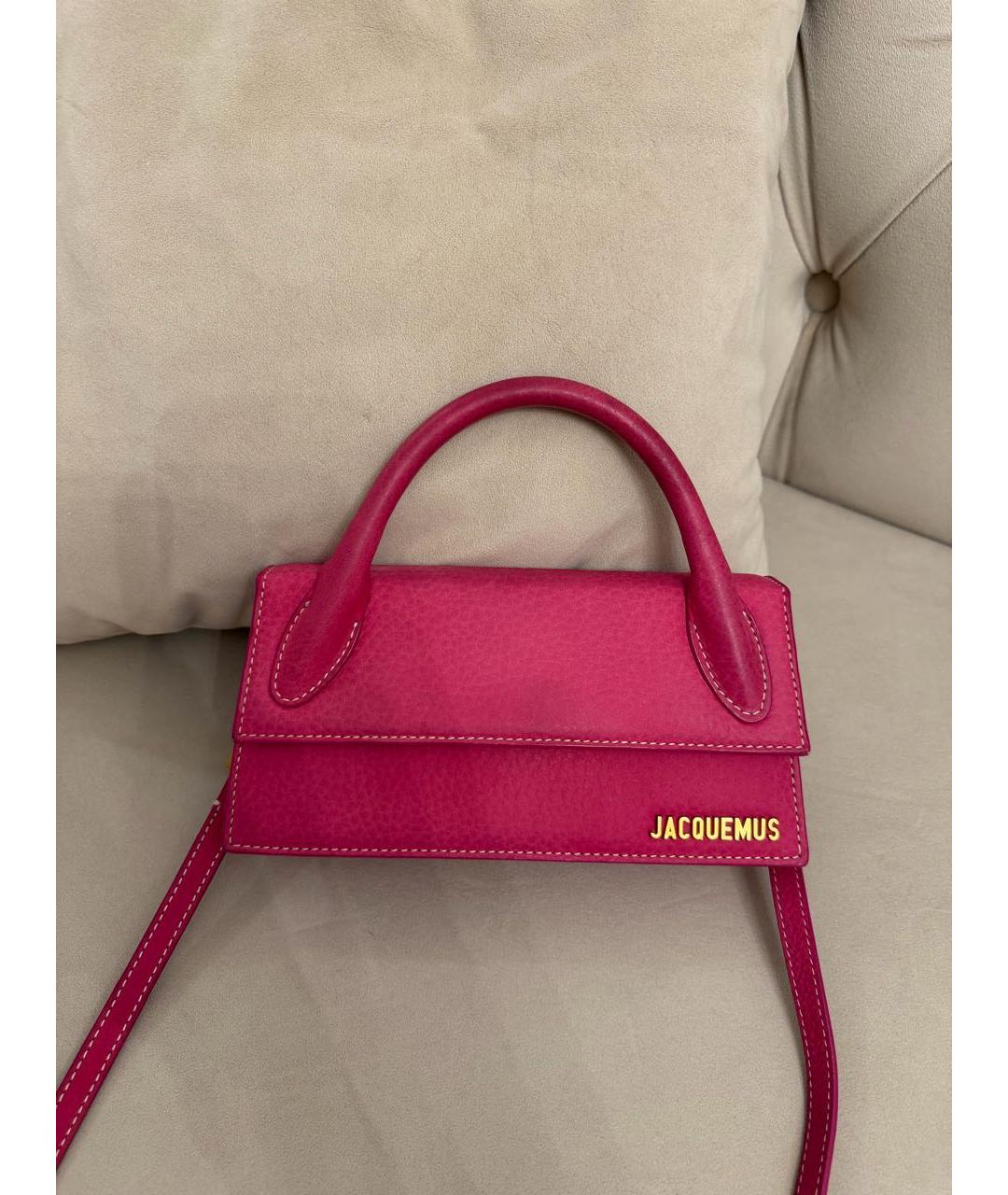 JACQUEMUS Фуксия кожаная сумка с короткими ручками, фото 3