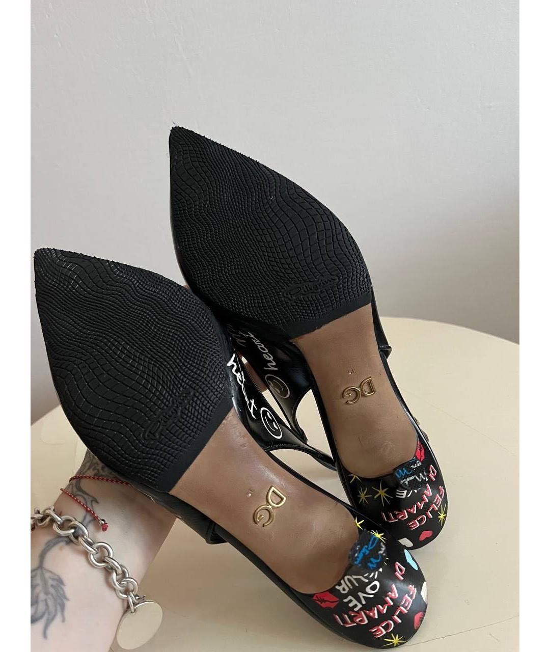 DOLCE&GABBANA Черные кожаные лодочки на низком каблуке, фото 7