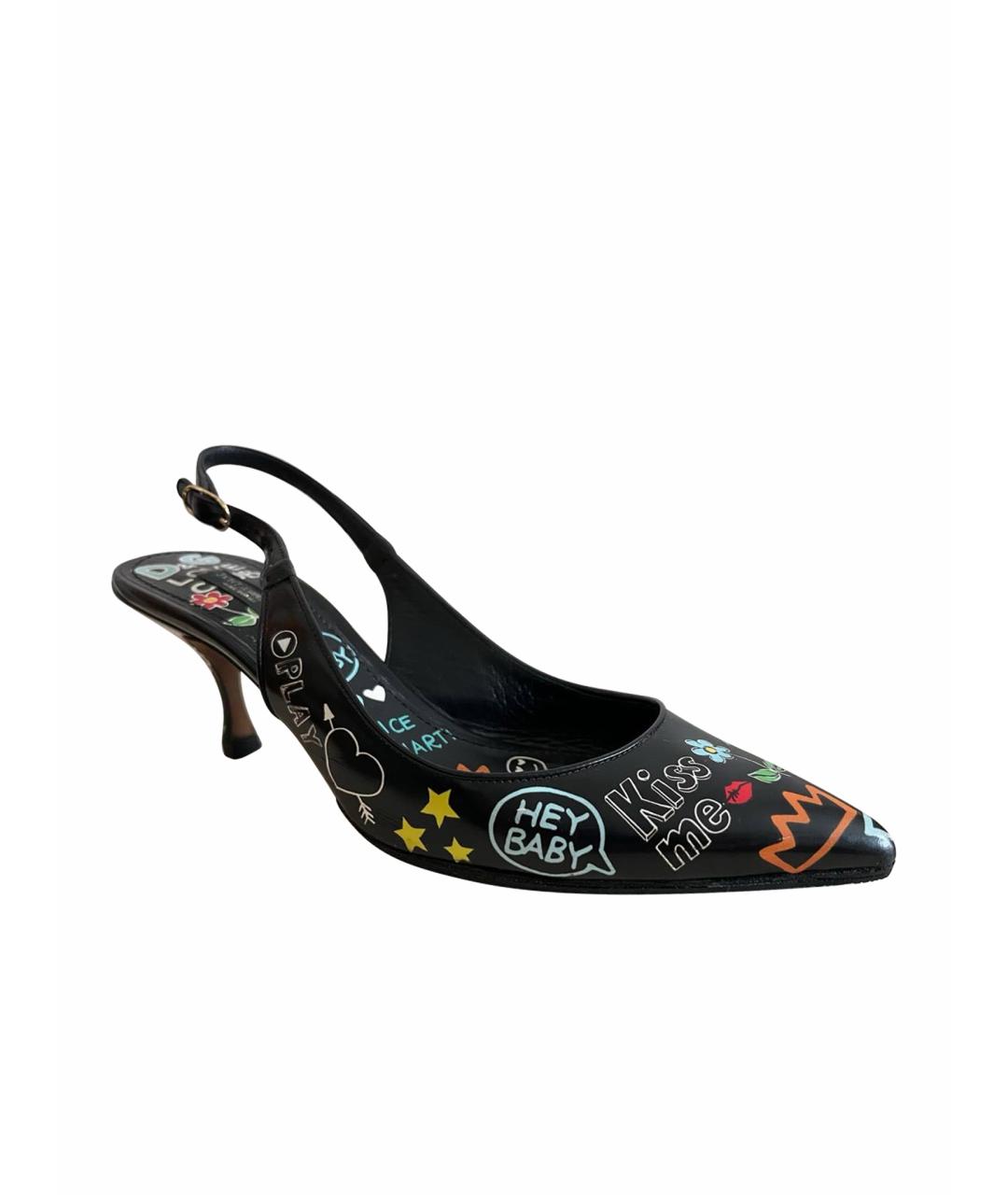 DOLCE&GABBANA Черные кожаные лодочки на низком каблуке, фото 8