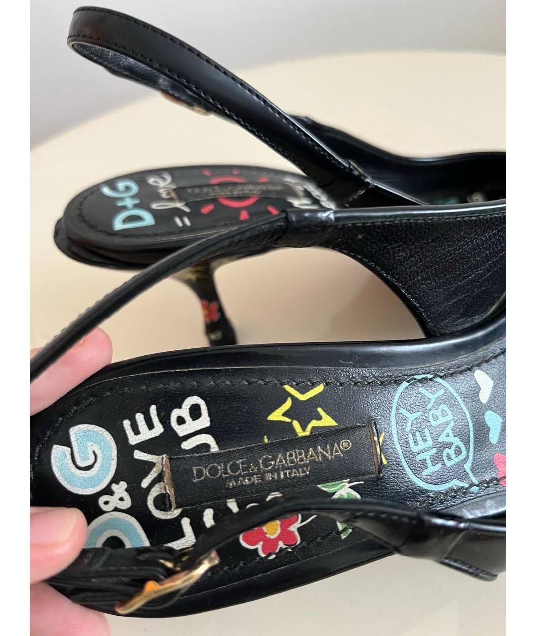 DOLCE&GABBANA Черные кожаные лодочки на низком каблуке, фото 4