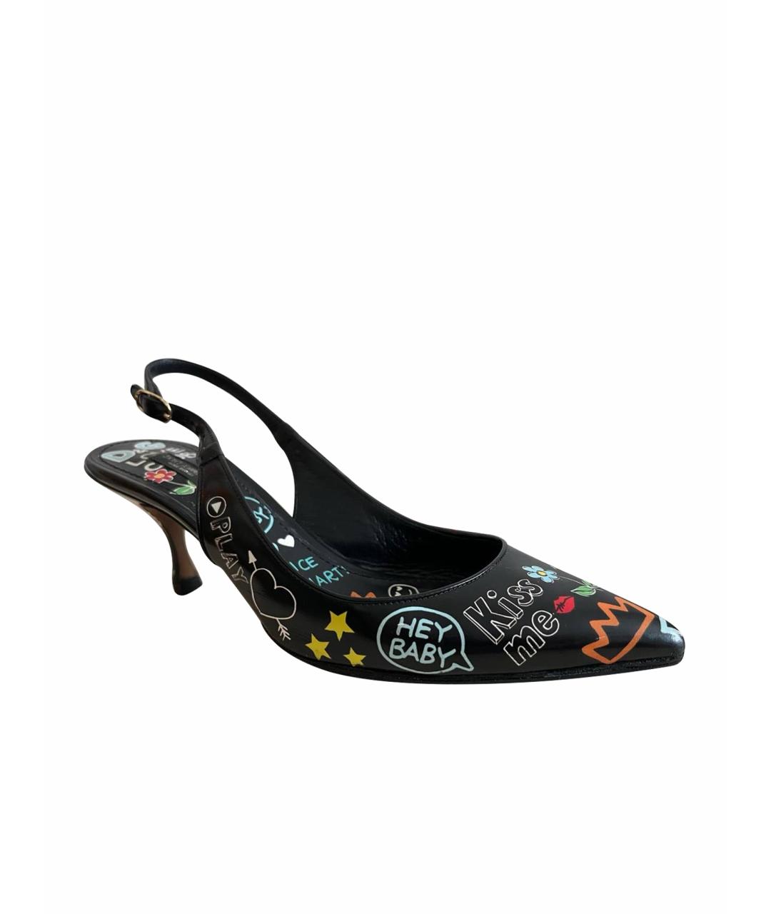 DOLCE&GABBANA Черные кожаные лодочки на низком каблуке, фото 1
