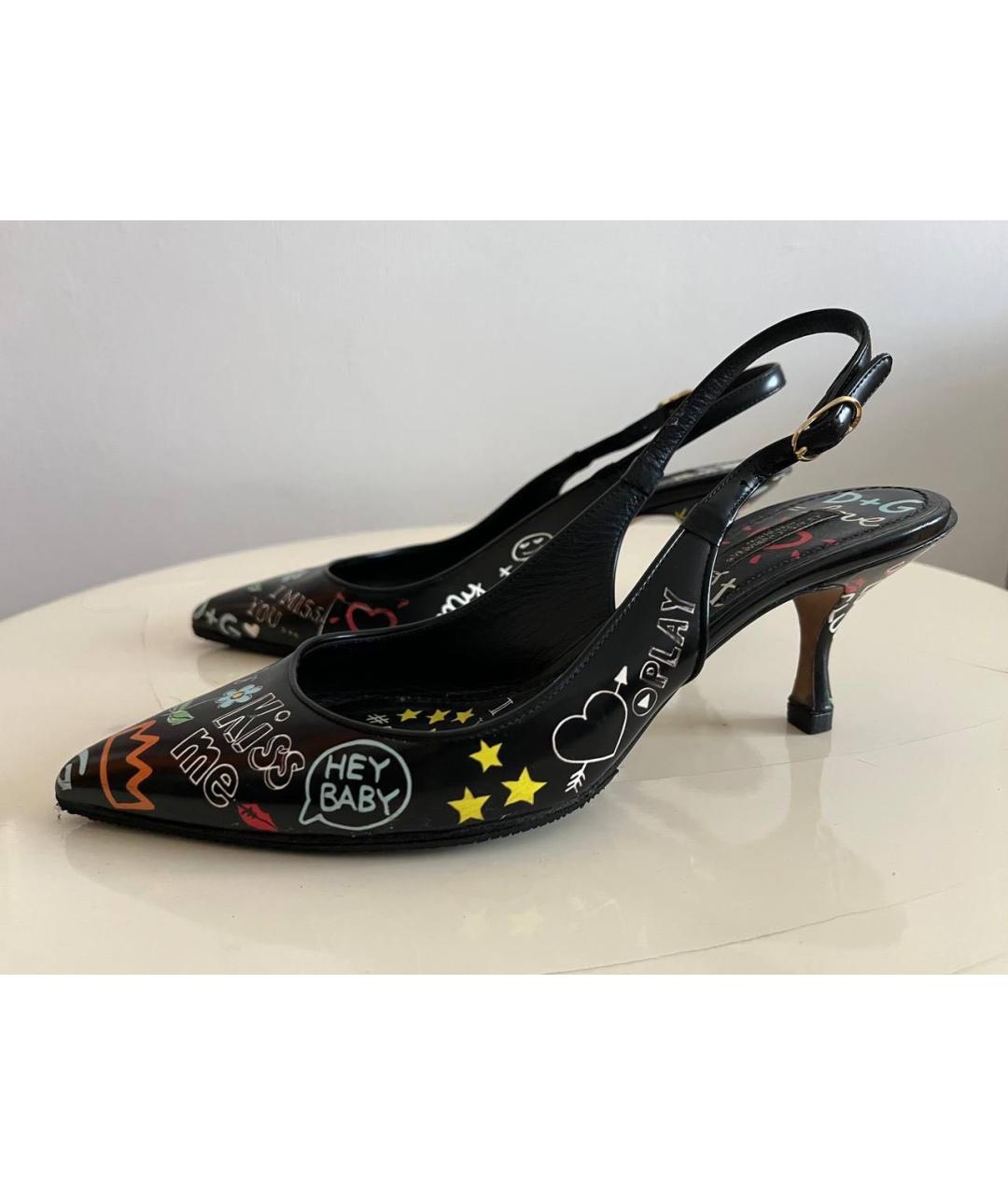DOLCE&GABBANA Черные кожаные лодочки на низком каблуке, фото 3