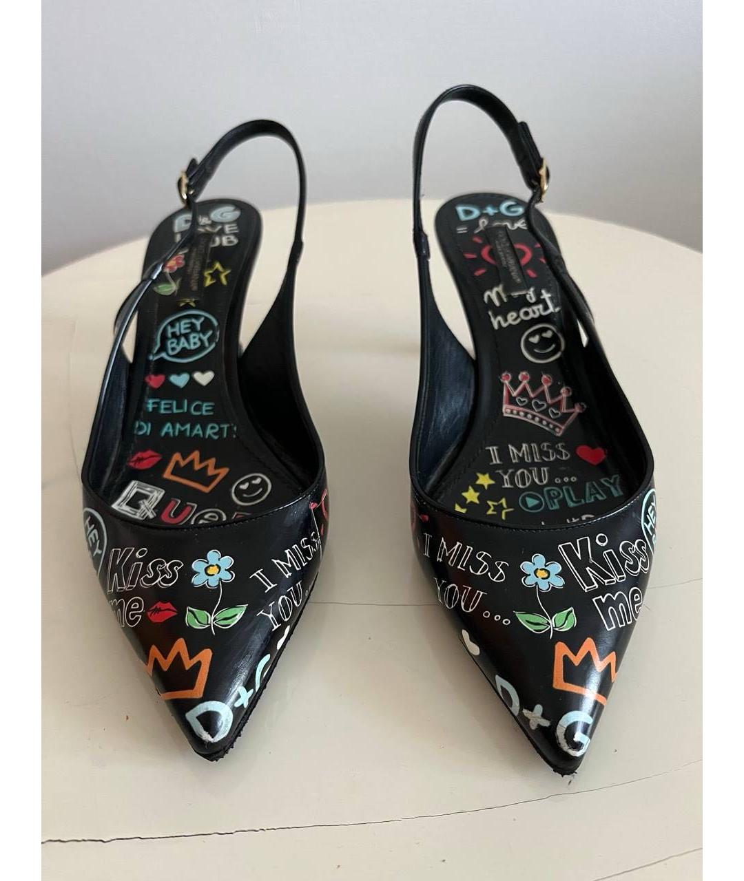 DOLCE&GABBANA Черные кожаные лодочки на низком каблуке, фото 2