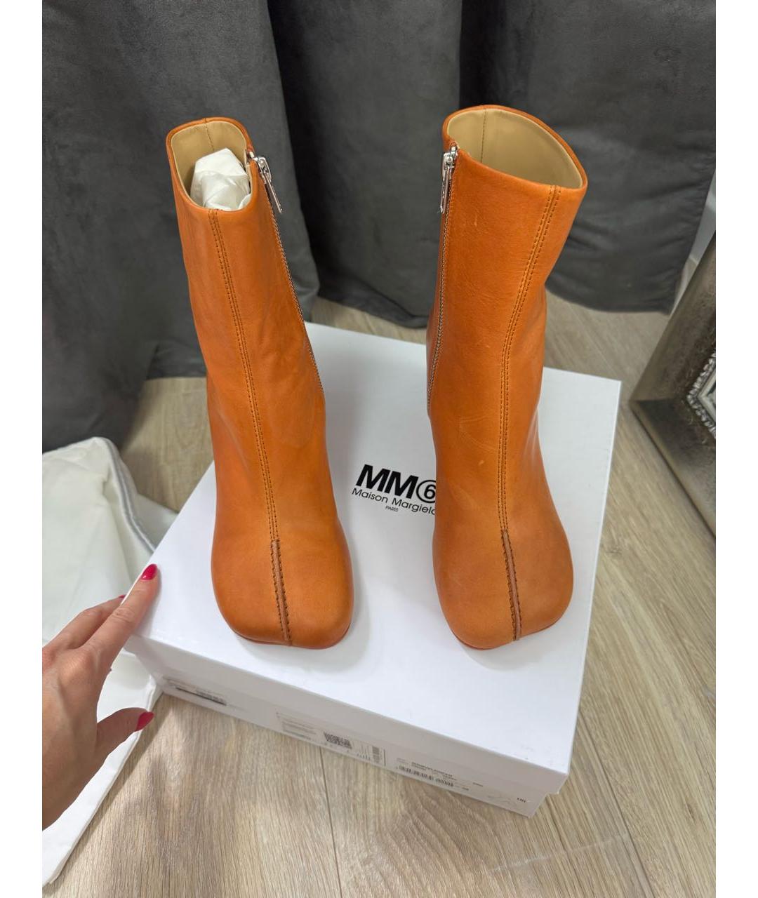MAISON MARGIELA Оранжевые кожаные ботильоны, фото 4