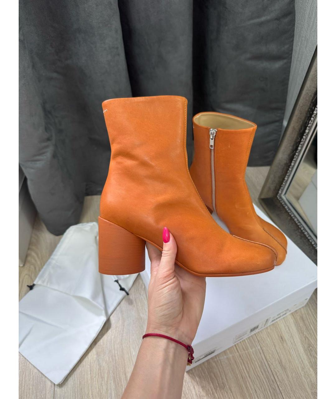 MAISON MARGIELA Оранжевые кожаные ботильоны, фото 7