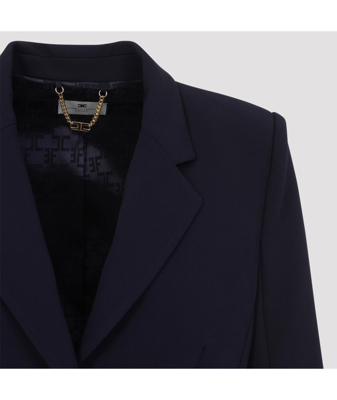 ELISABETTA FRANCHI Темно-синий полиэстеровый жакет/пиджак, фото 4