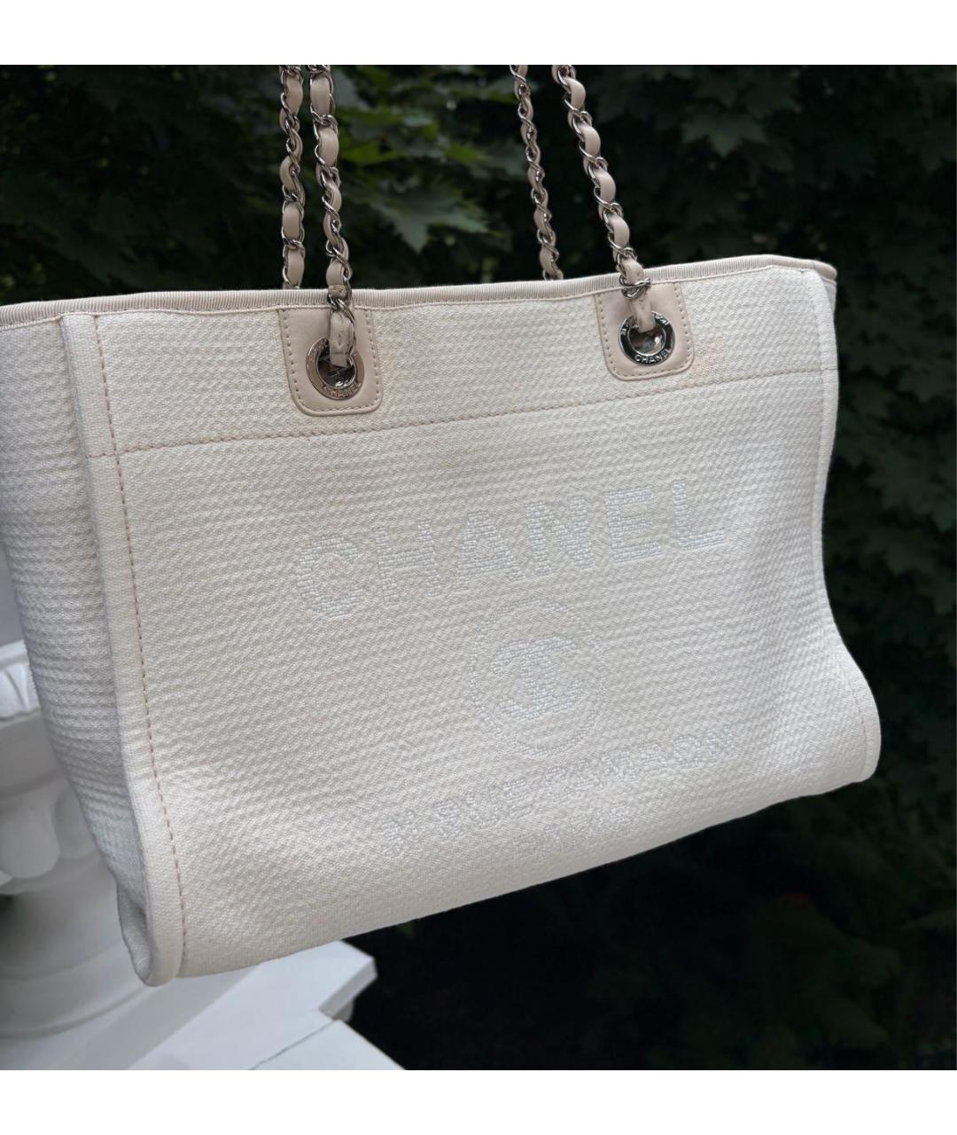 CHANEL Бежевая тканевая сумка тоут, фото 4