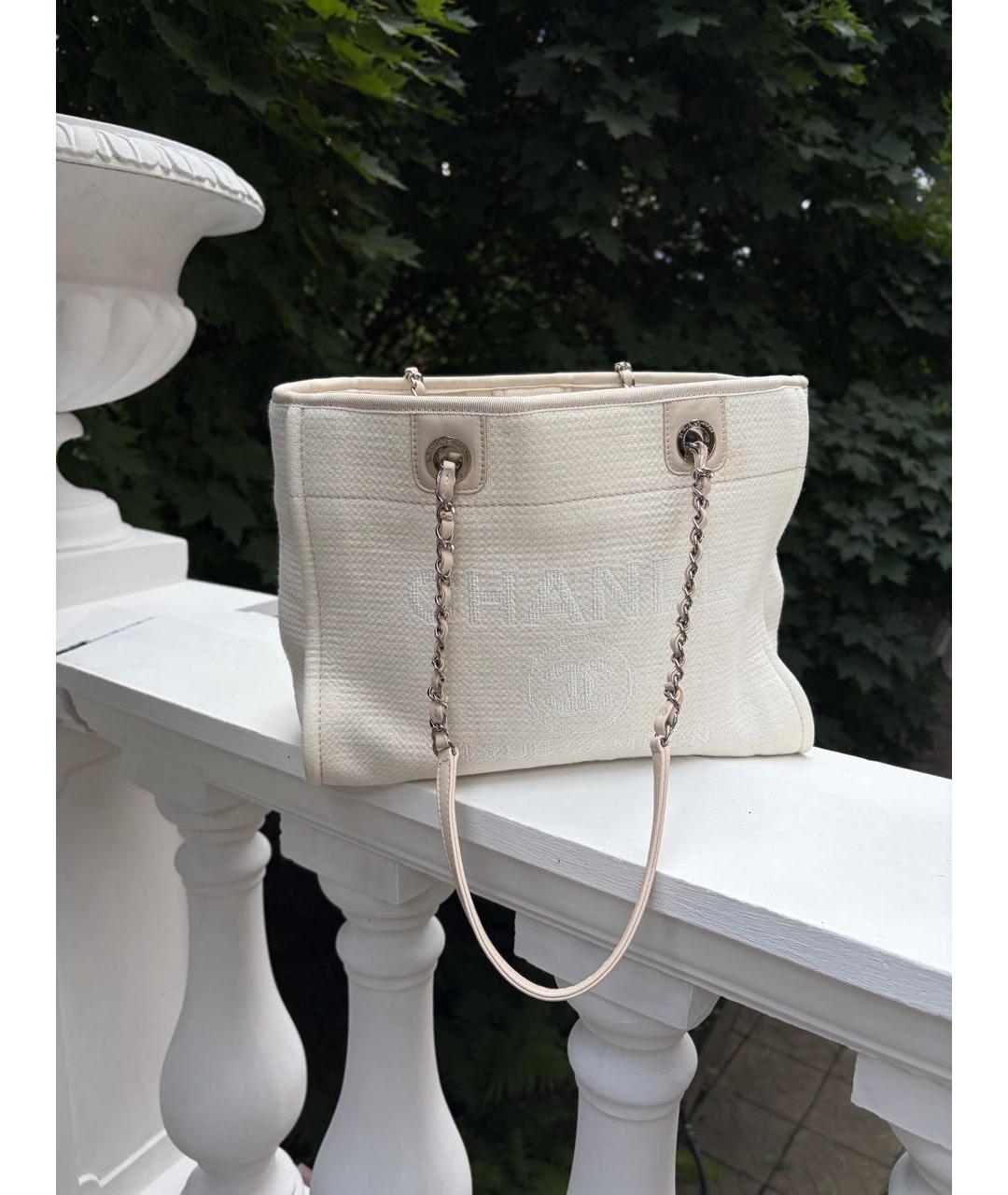 CHANEL Бежевая тканевая сумка тоут, фото 5