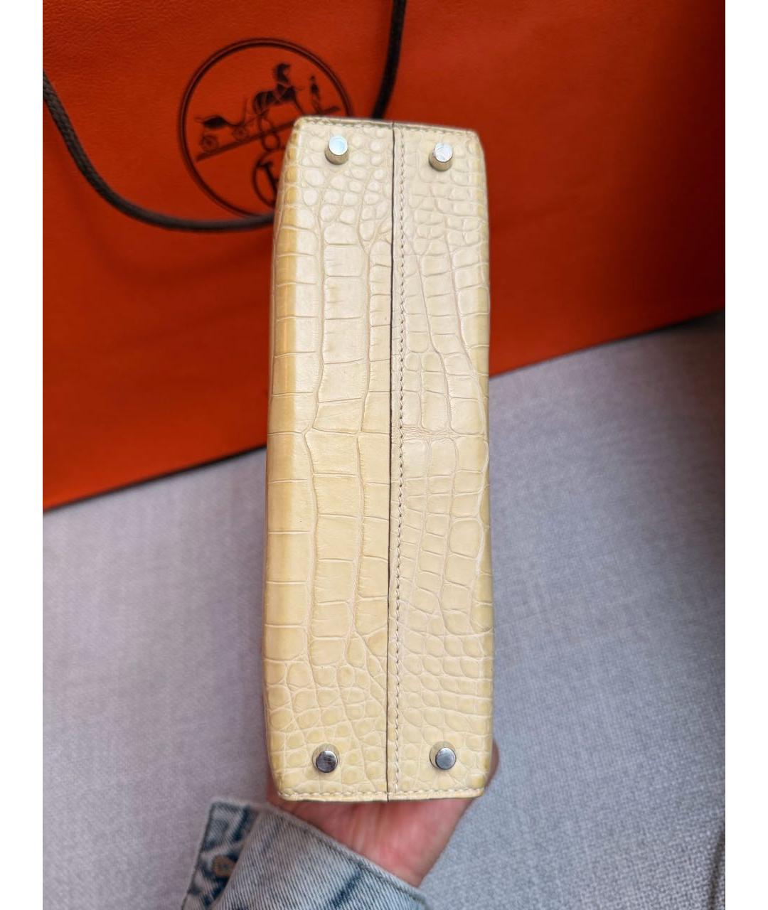 HERMES Бежевая сумка с короткими ручками из экзотической кожи, фото 8
