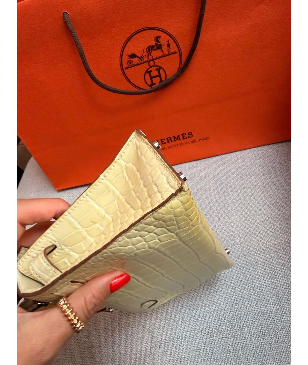 HERMES Бежевая сумка с короткими ручками из экзотической кожи, фото 6