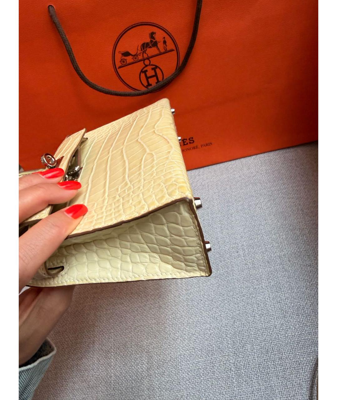 HERMES Бежевая сумка с короткими ручками из экзотической кожи, фото 7