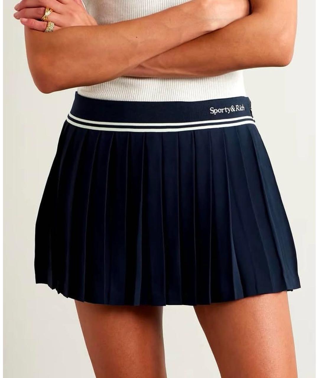 SPORTY AND RICH Темно-синяя полиэстеровая юбка мини, фото 2
