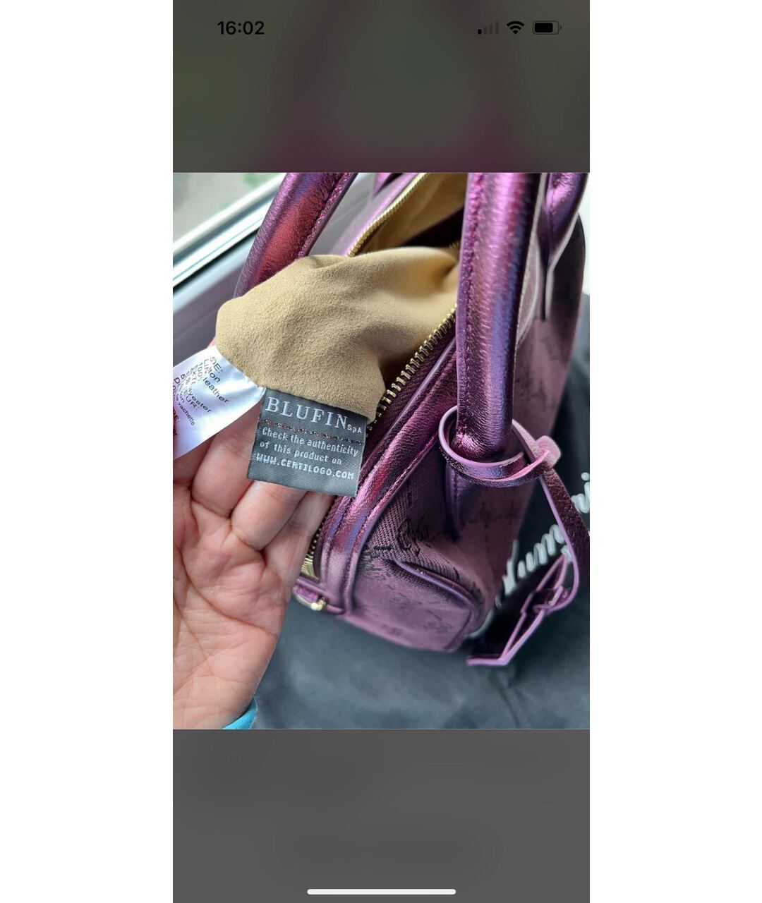 BLUMARINE Фиолетовая кожаная сумка с короткими ручками, фото 4