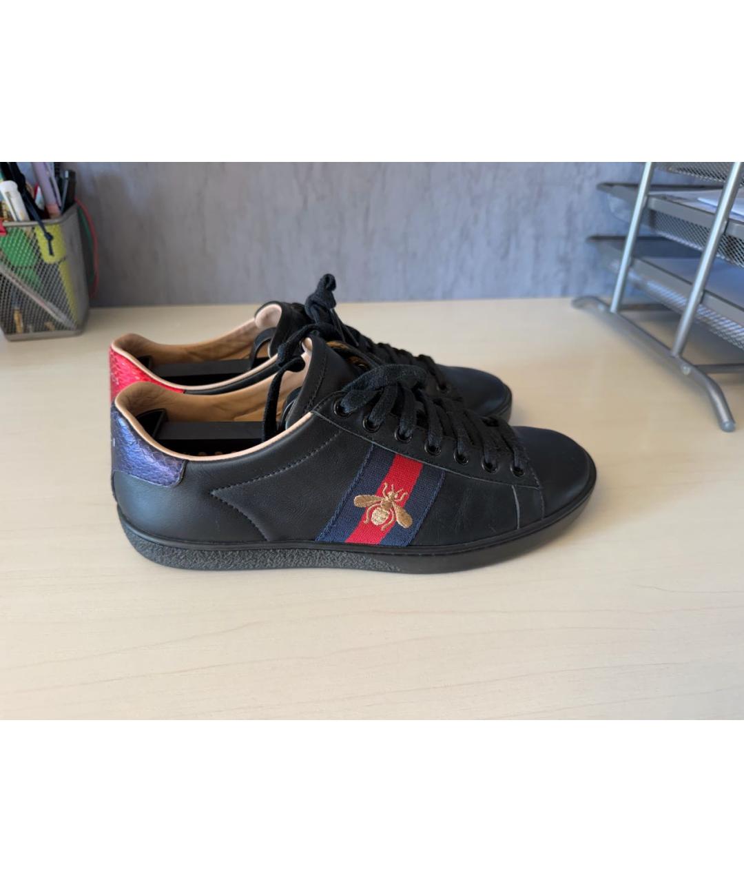 GUCCI Черные кожаные кеды, фото 8