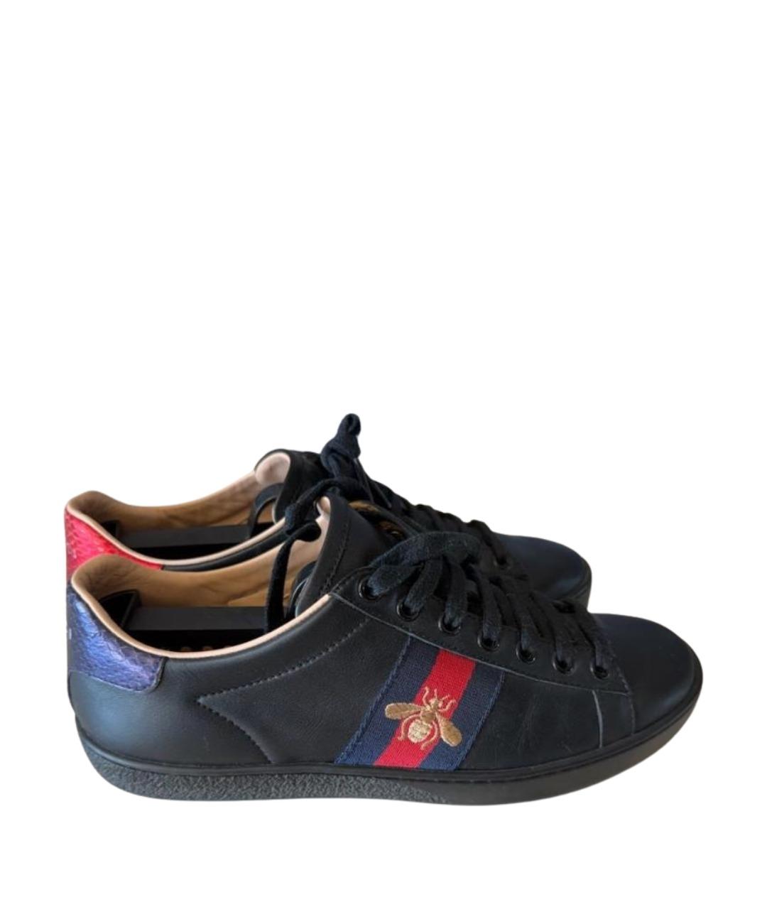 GUCCI Черные кожаные кеды, фото 1
