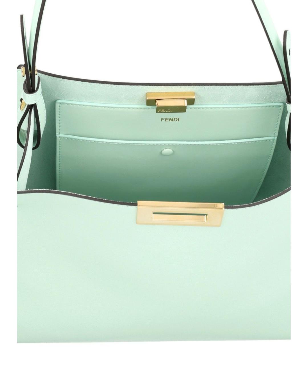 FENDI Бирюзовая кожаная сумка тоут, фото 4