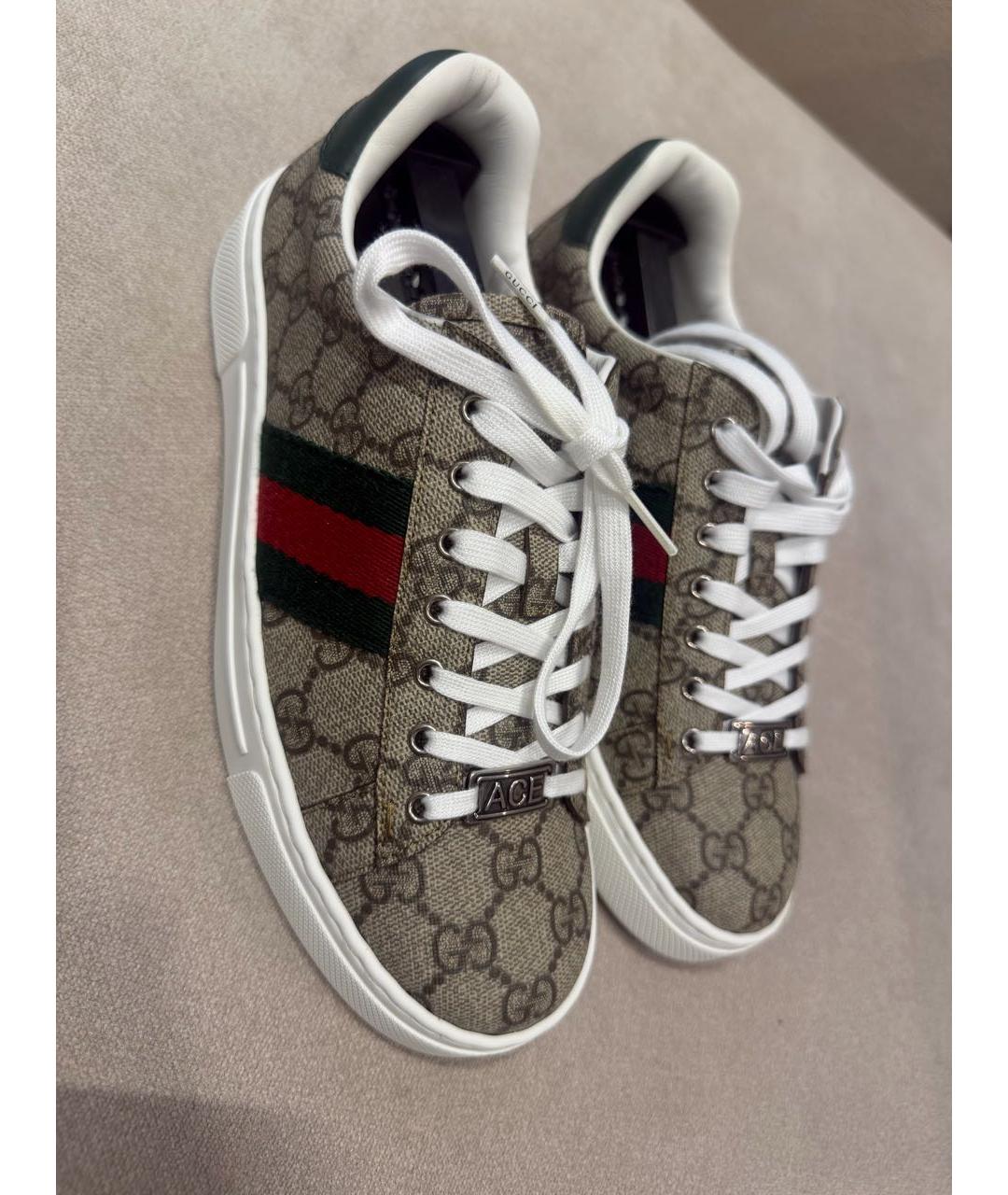 GUCCI Бежевые кожаные кеды, фото 4