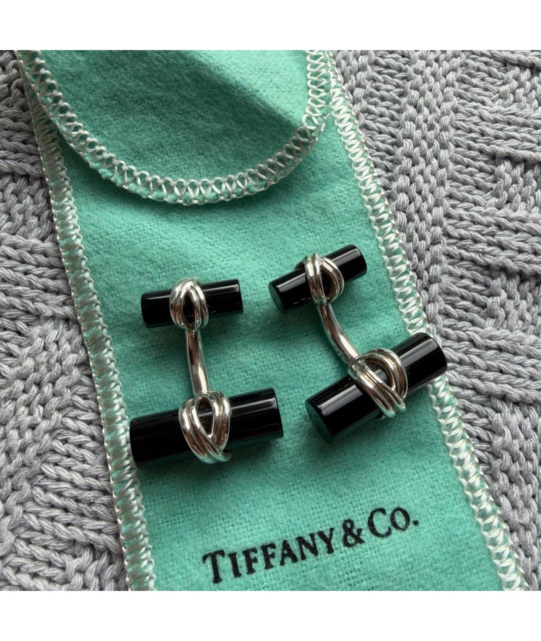 TIFFANY&CO Черные серебряные запонки, фото 7