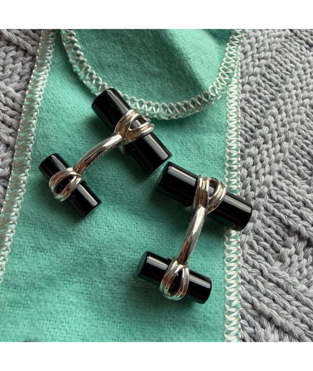 TIFFANY&CO Черные серебряные запонки, фото 6