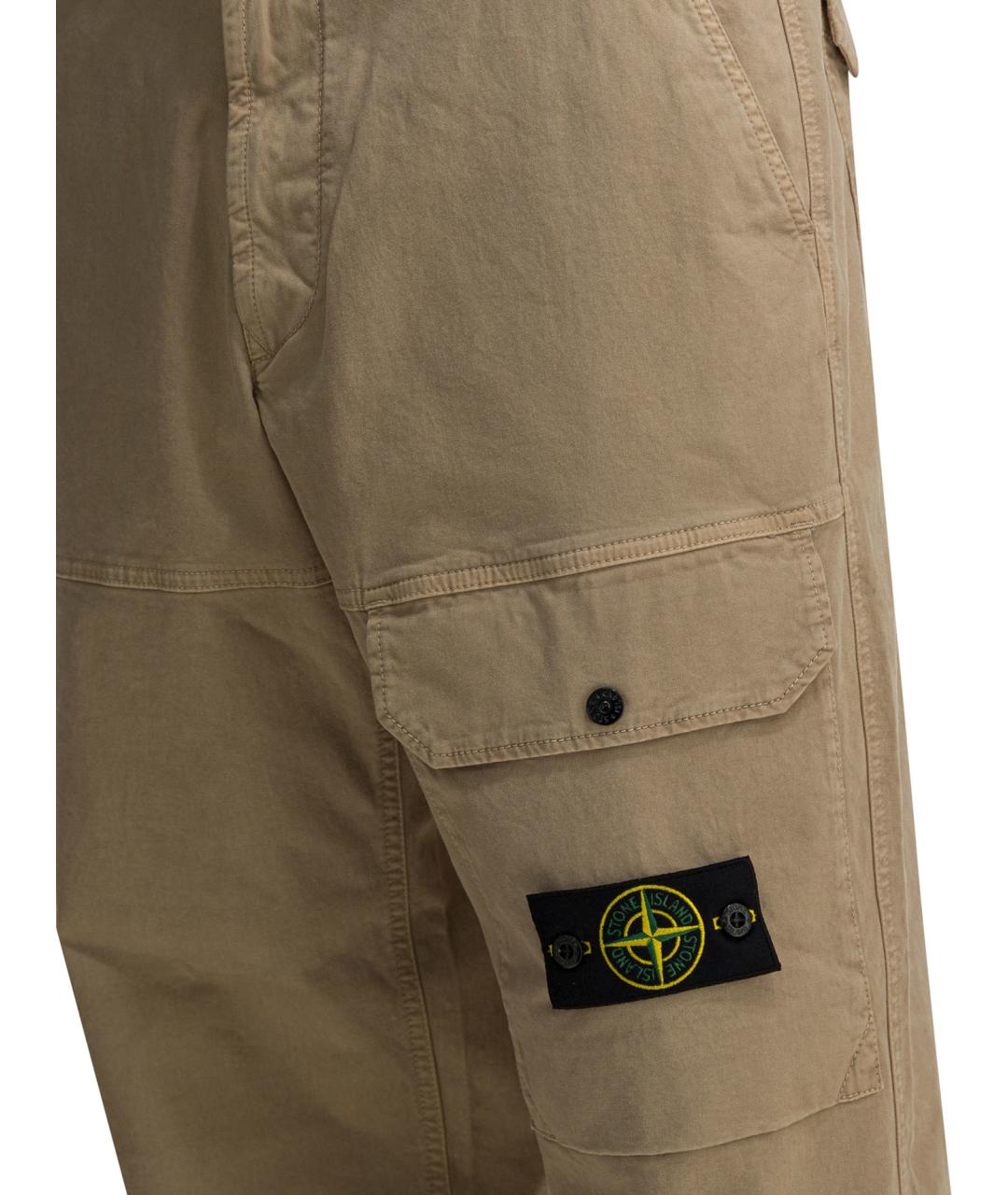 STONE ISLAND Бежевые хлопковые повседневные брюки, фото 4