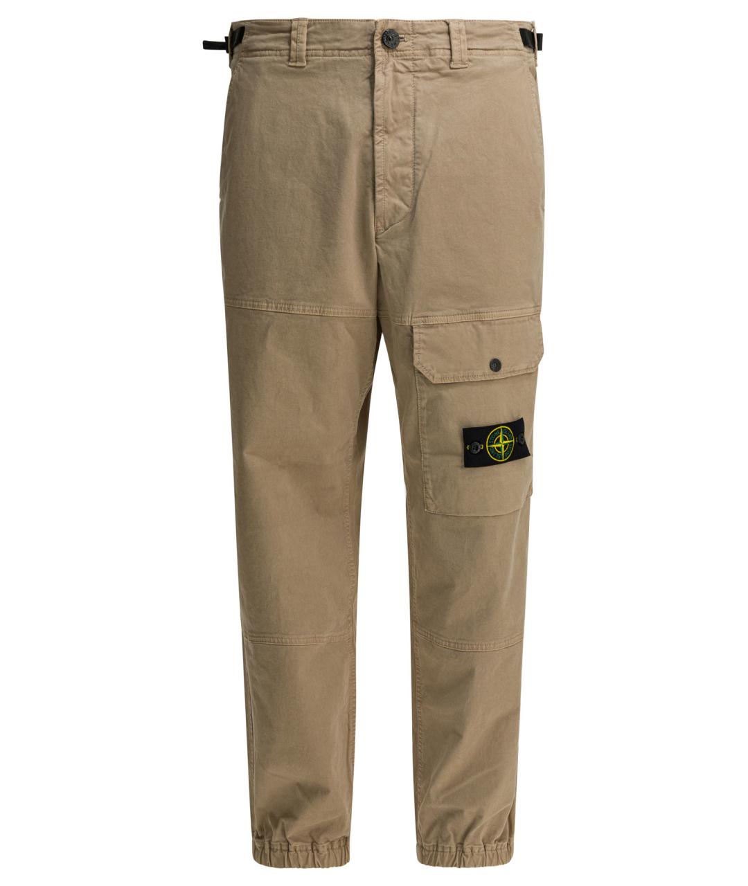 STONE ISLAND Бежевые хлопковые повседневные брюки, фото 1