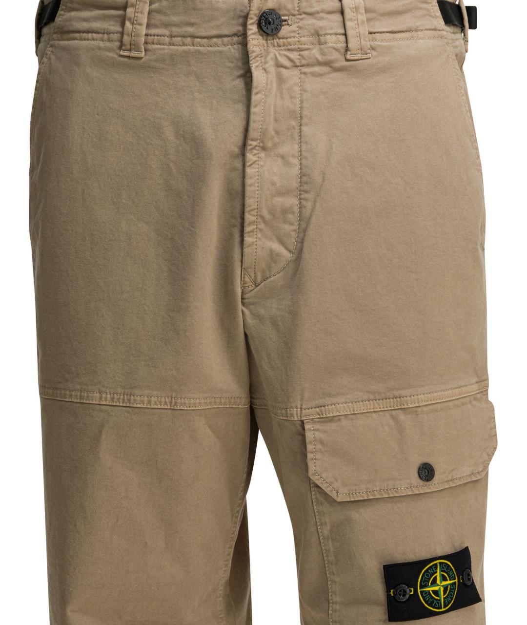 STONE ISLAND Бежевые хлопковые повседневные брюки, фото 3