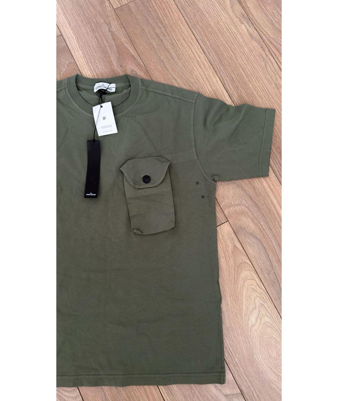 STONE ISLAND Хаки хлопковая футболка, фото 4