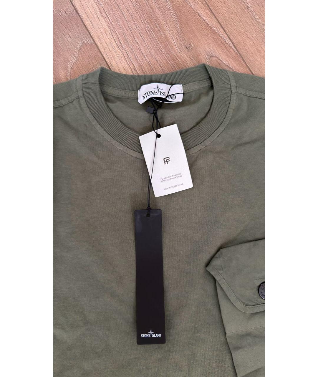 STONE ISLAND Хаки хлопковая футболка, фото 3