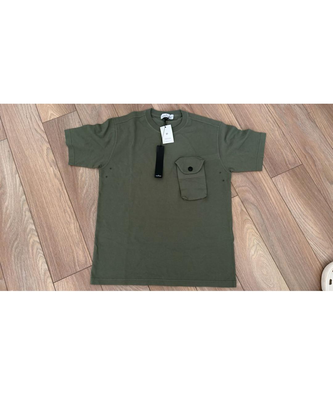 STONE ISLAND Хаки хлопковая футболка, фото 5