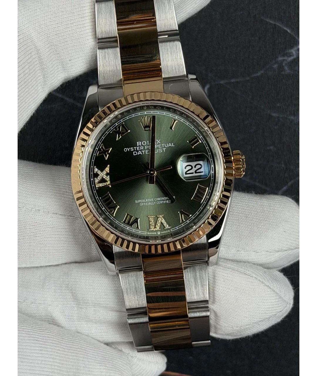 ROLEX Зеленые часы из желтого золота, фото 2