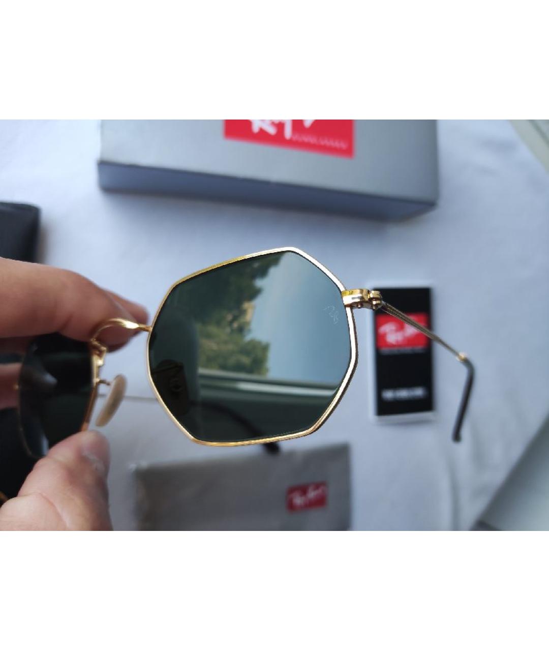 RAY BAN Золотые металлические солнцезащитные очки, фото 3