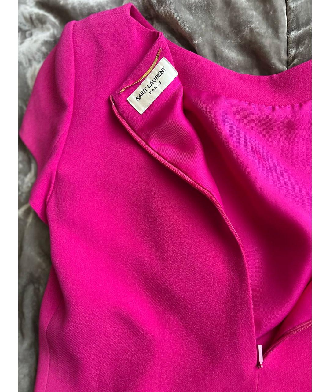 SAINT LAURENT Фуксия ацетатное коктейльное платье, фото 3