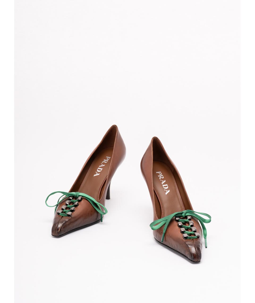 PRADA Коричневые кожаные туфли, фото 2