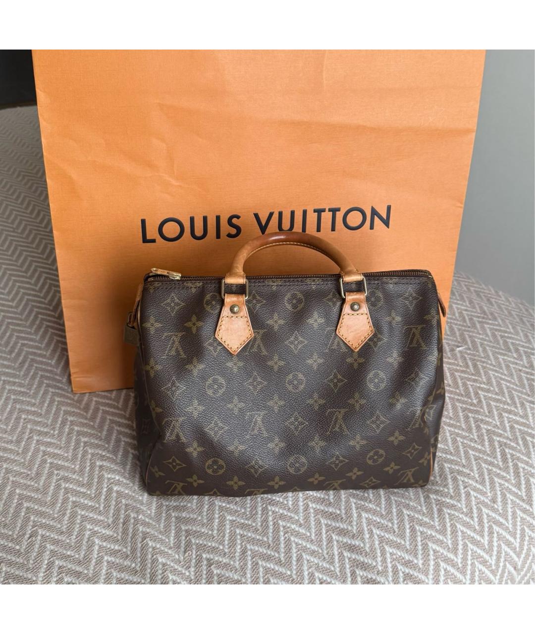LOUIS VUITTON Коричневая канва сумка с короткими ручками, фото 5