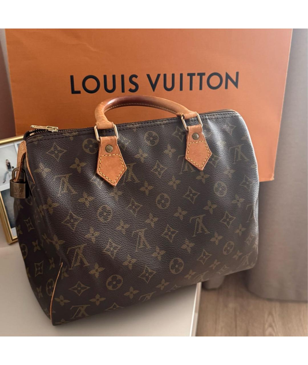 LOUIS VUITTON Коричневая канва сумка с короткими ручками, фото 3