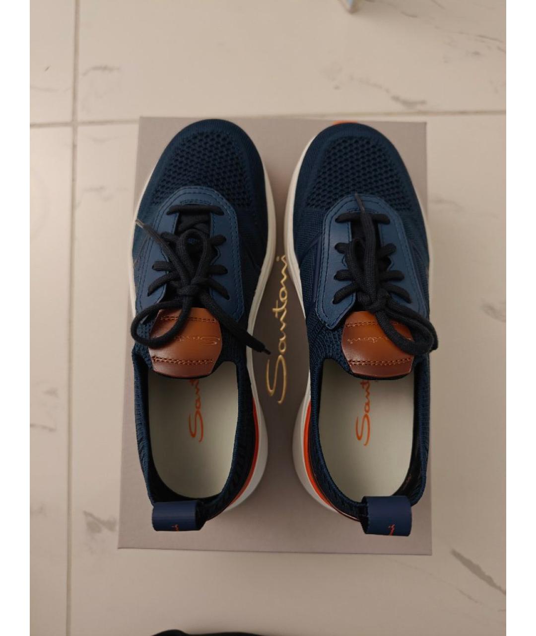 SANTONI Темно-синие текстильные низкие кроссовки / кеды, фото 3