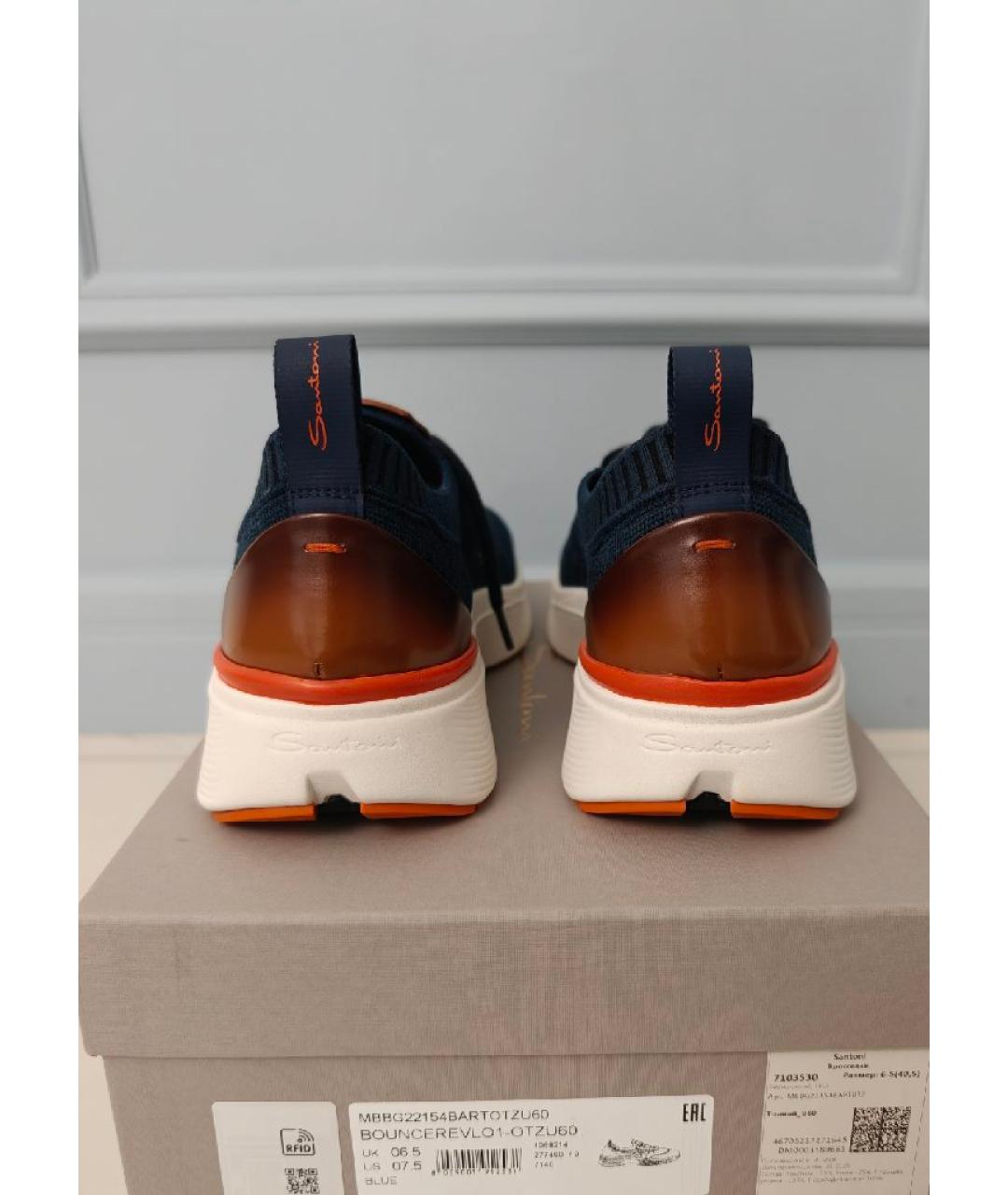SANTONI Темно-синие текстильные низкие кроссовки / кеды, фото 4