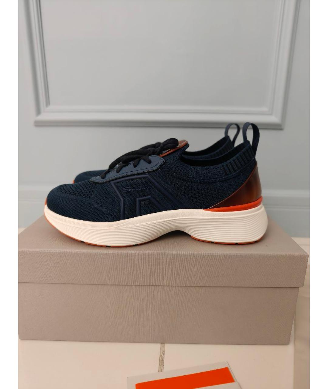 SANTONI Темно-синие текстильные низкие кроссовки / кеды, фото 10
