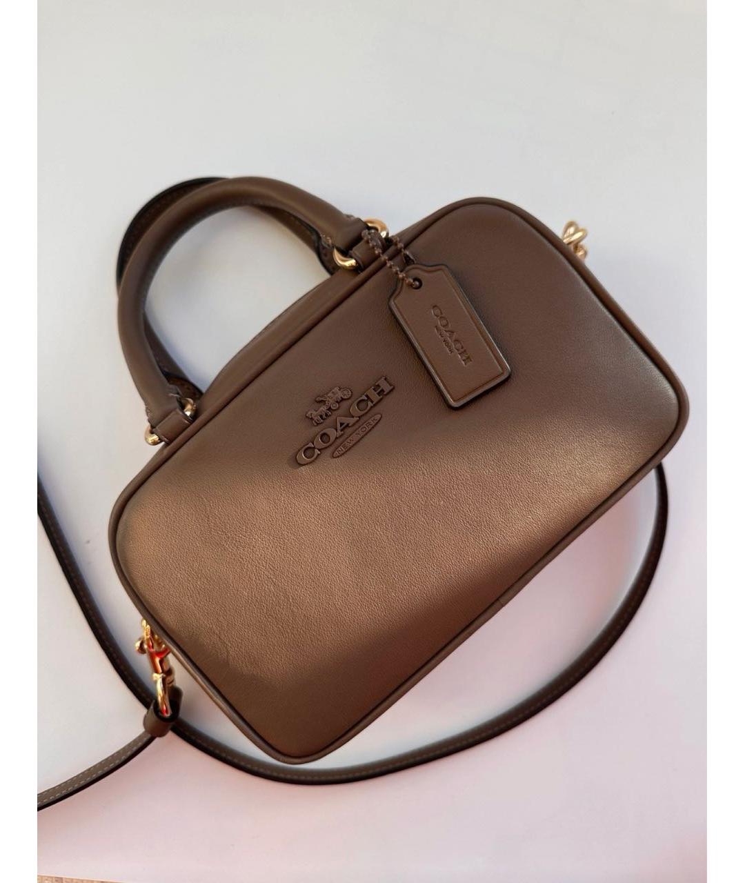 COACH Коричневая сумка с короткими ручками из искусственной кожи, фото 5