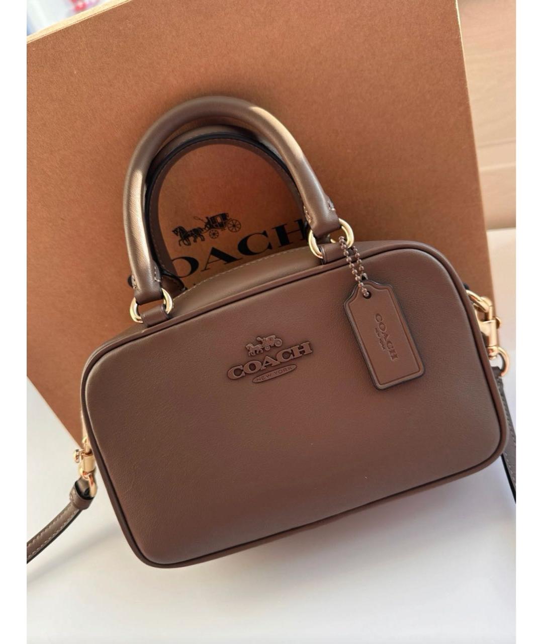COACH Коричневая сумка с короткими ручками из искусственной кожи, фото 2