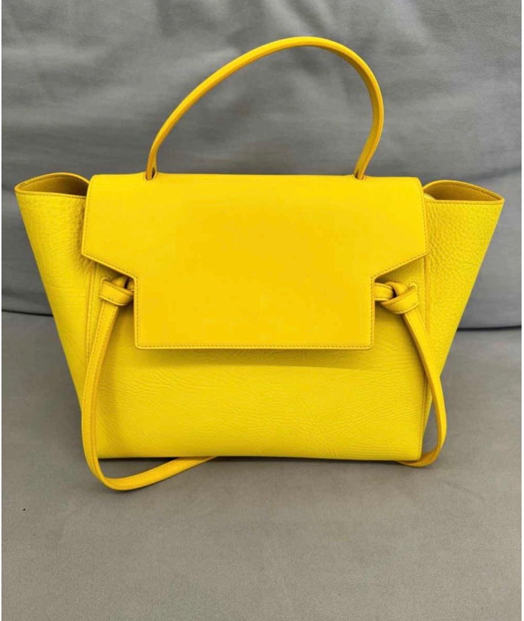 CELINE Желтая кожаная сумка с короткими ручками, фото 5