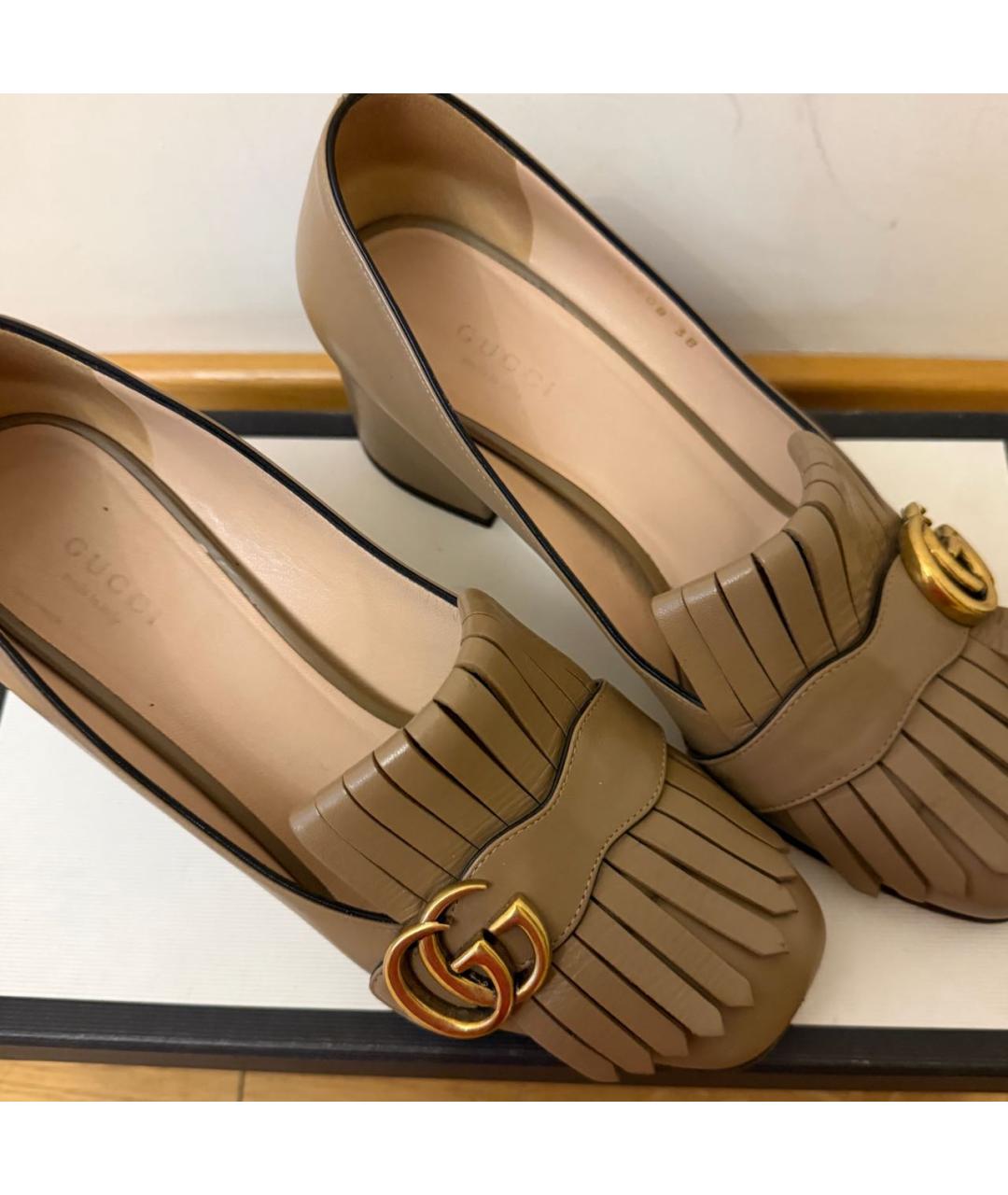 GUCCI Бежевые кожаные туфли, фото 2