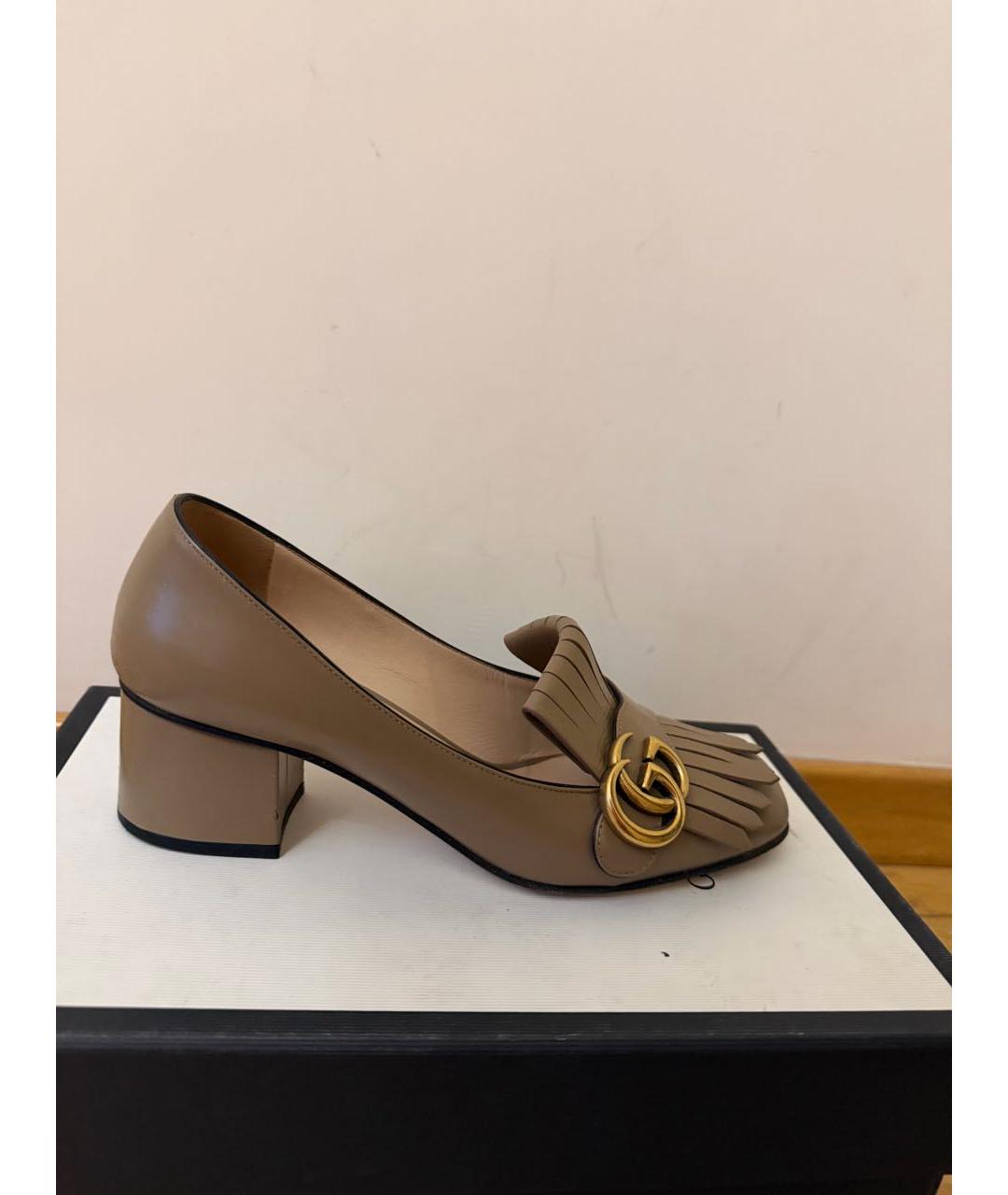 GUCCI Бежевые кожаные туфли, фото 5