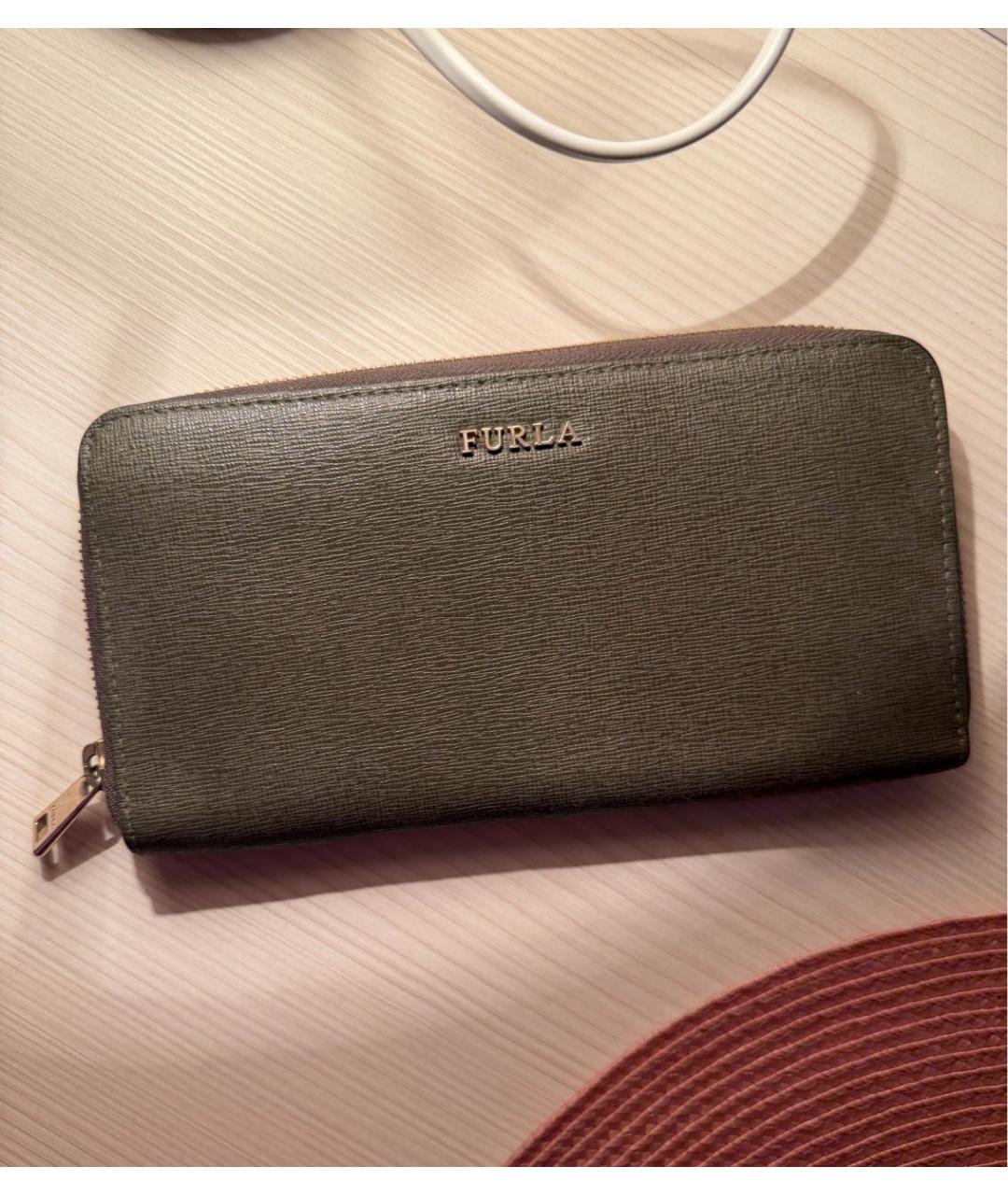 FURLA Хаки кожаный кошелек, фото 3