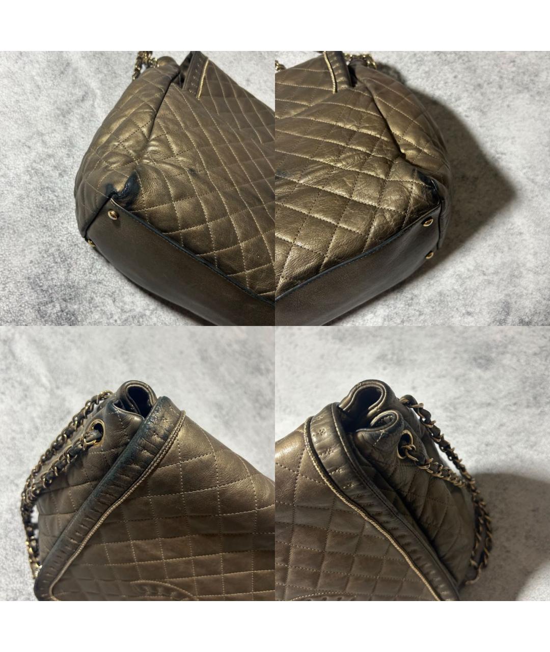 CHANEL Золотая кожаная сумка с короткими ручками, фото 8