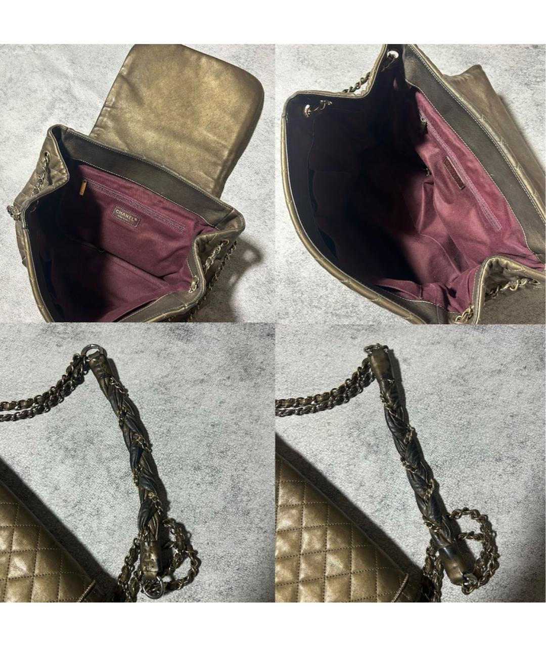 CHANEL Золотая кожаная сумка с короткими ручками, фото 7