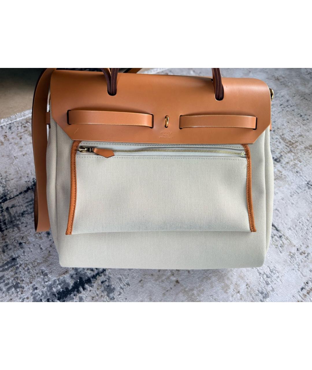 HERMES Бежевая тканевая сумка через плечо, фото 3