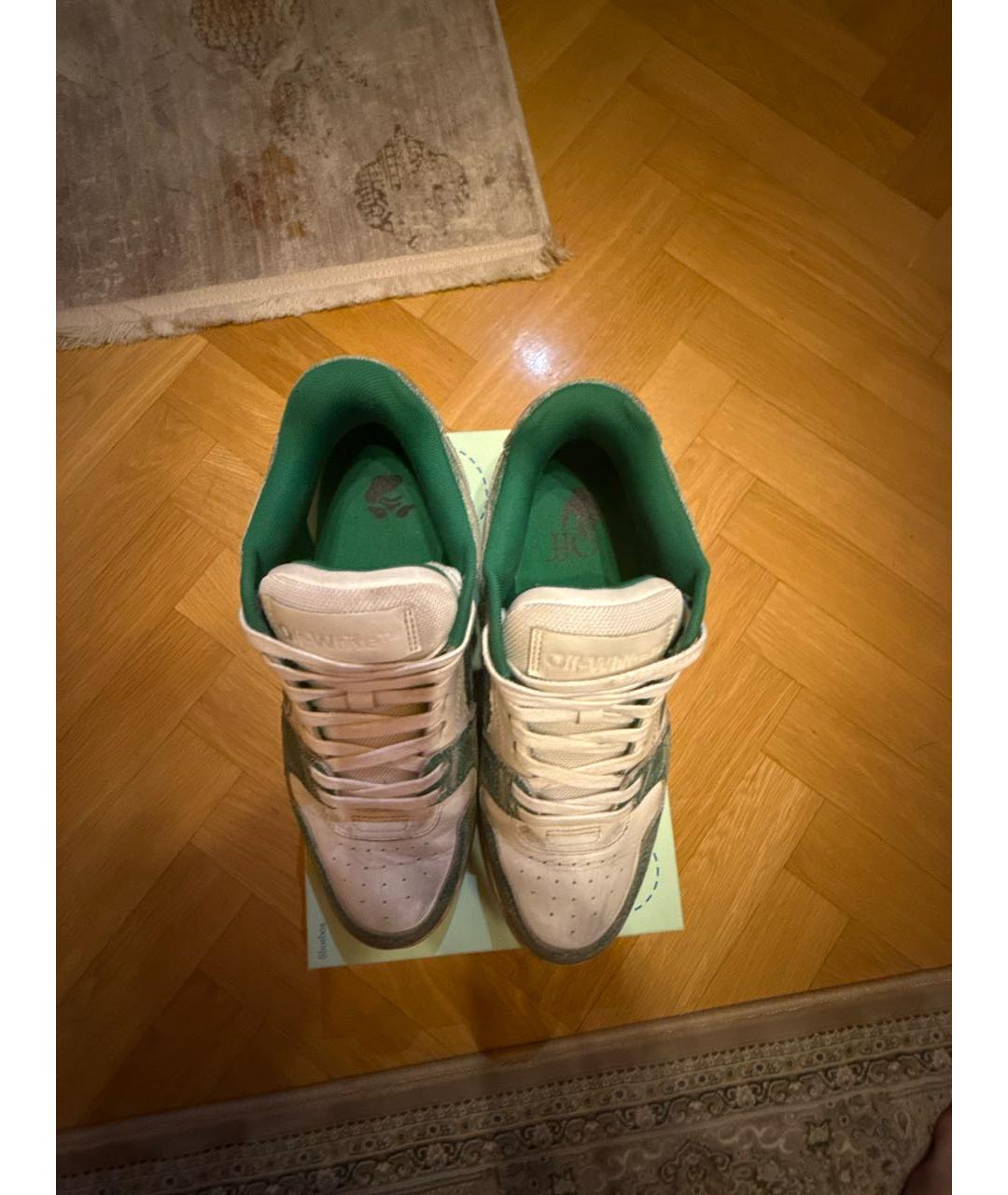 OFF-WHITE Зеленые кожаные низкие кроссовки / кеды, фото 3