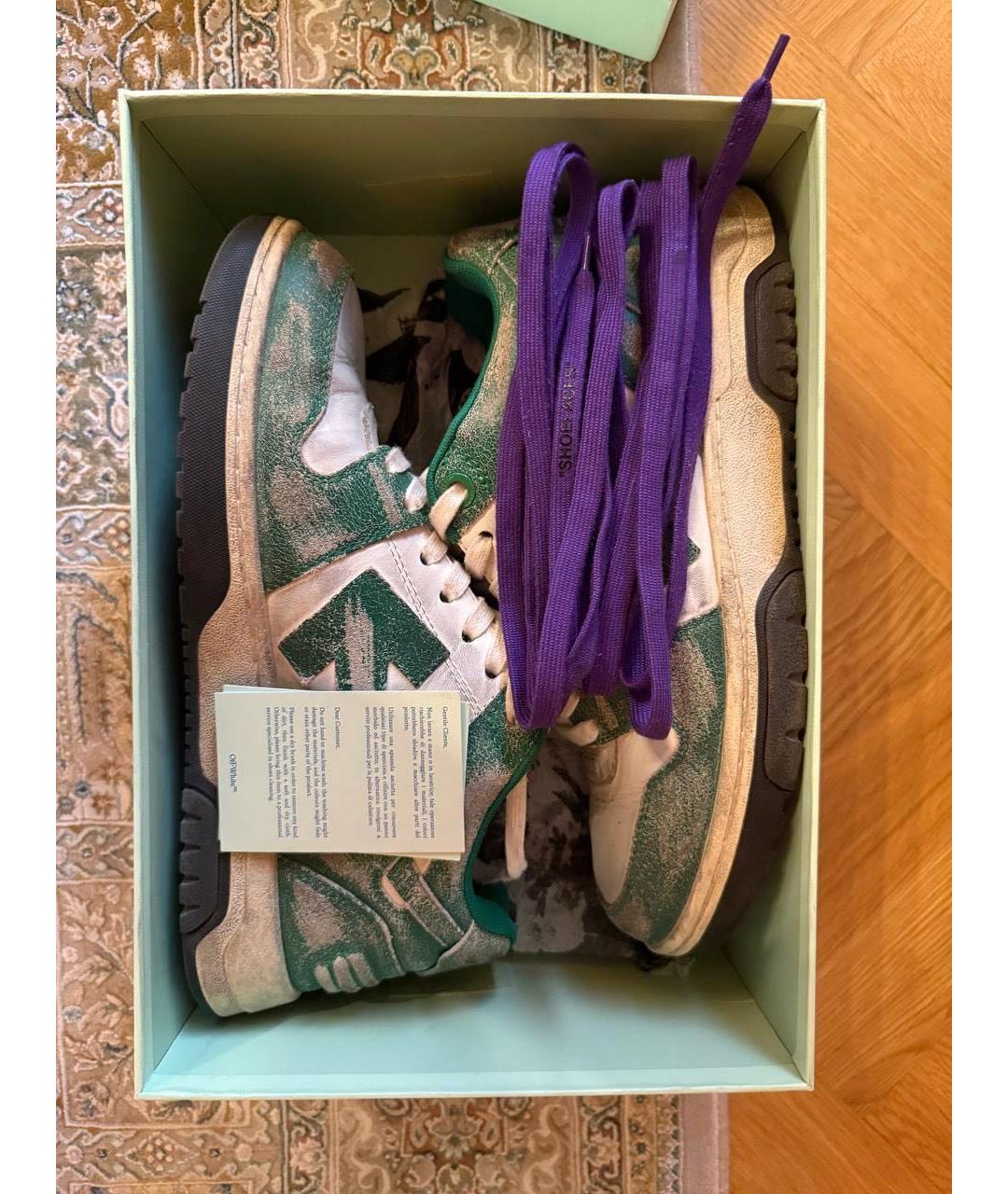 OFF-WHITE Зеленые кожаные низкие кроссовки / кеды, фото 5